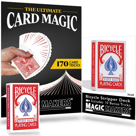 Detailed view of the Ultimate Card Magic Kit, showcasing a 6-volume set with over 170 card tricks for all skill levels.