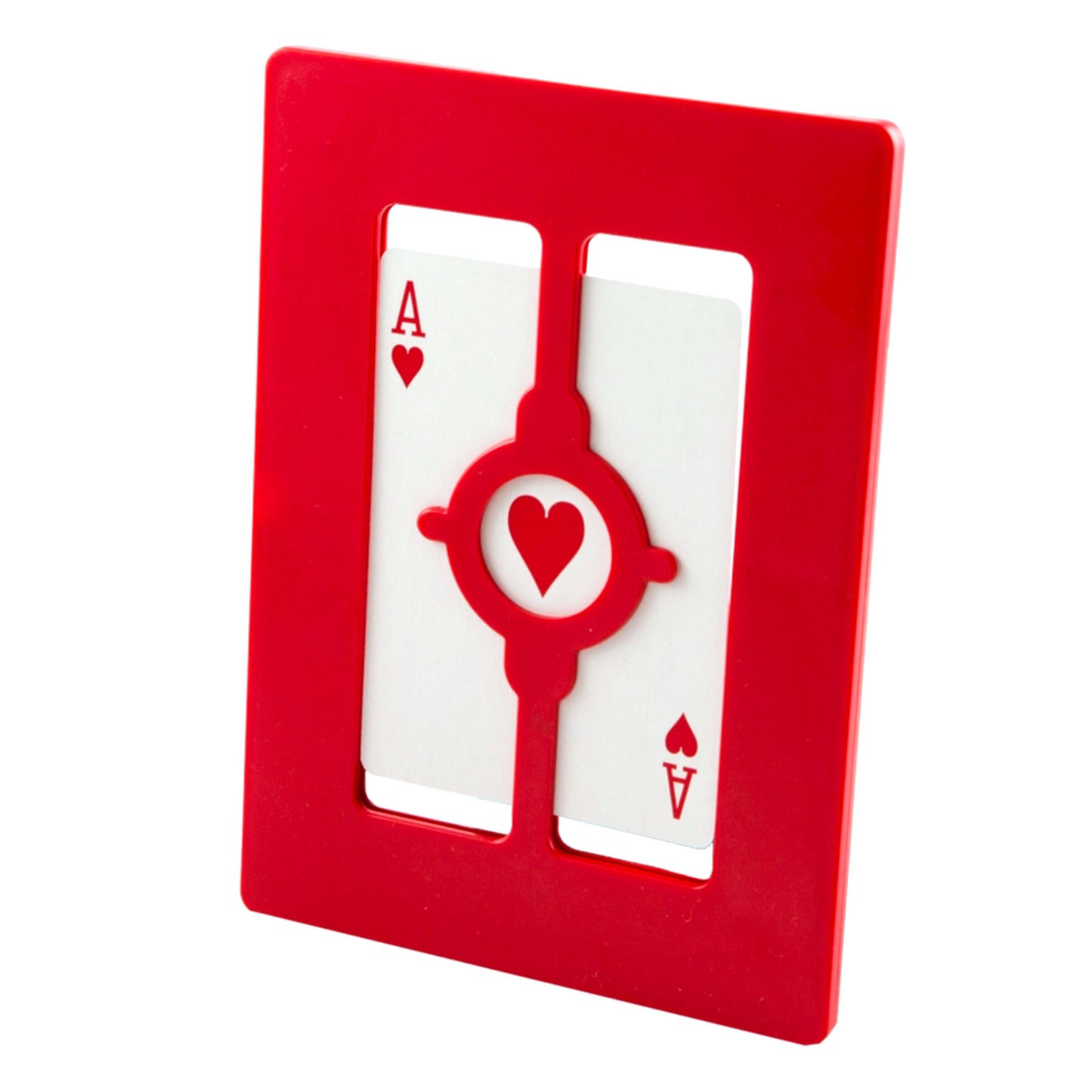 Close-up of the Magic TV Card Frame, a classic magician's prop with a transparent front, showcasing a playing card ready for a stunning transformation.