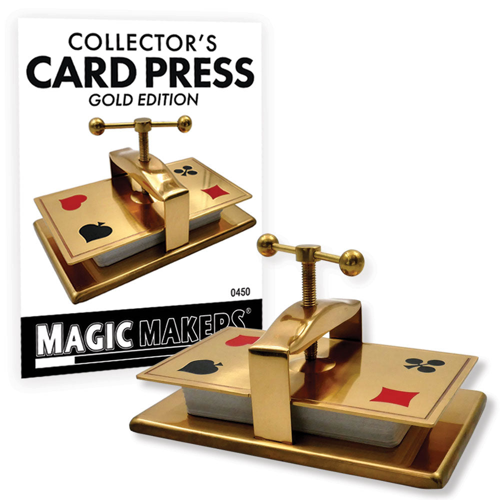 Elegant gold-plated Collector's Card Press with a 19th-century European design, perfect for flattening card decks.
