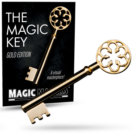Golden Magic Key with a shiny, gold-plated finish, showcasing movable teeth along its 3.5-inch shaft for a mystifying trick.
