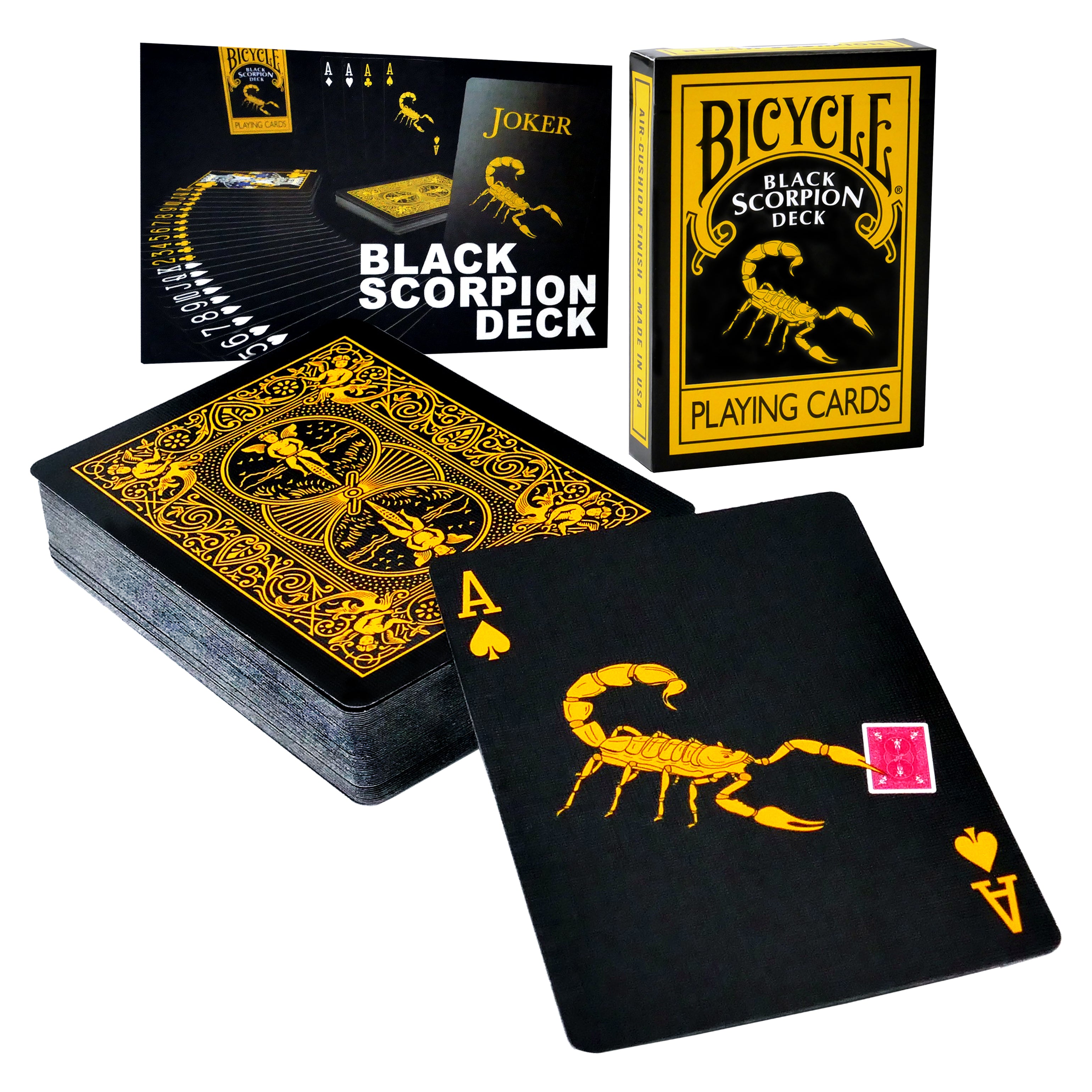 Magic Black Scorpion Bicycle Deck | Black & Yellow Gaff Deck