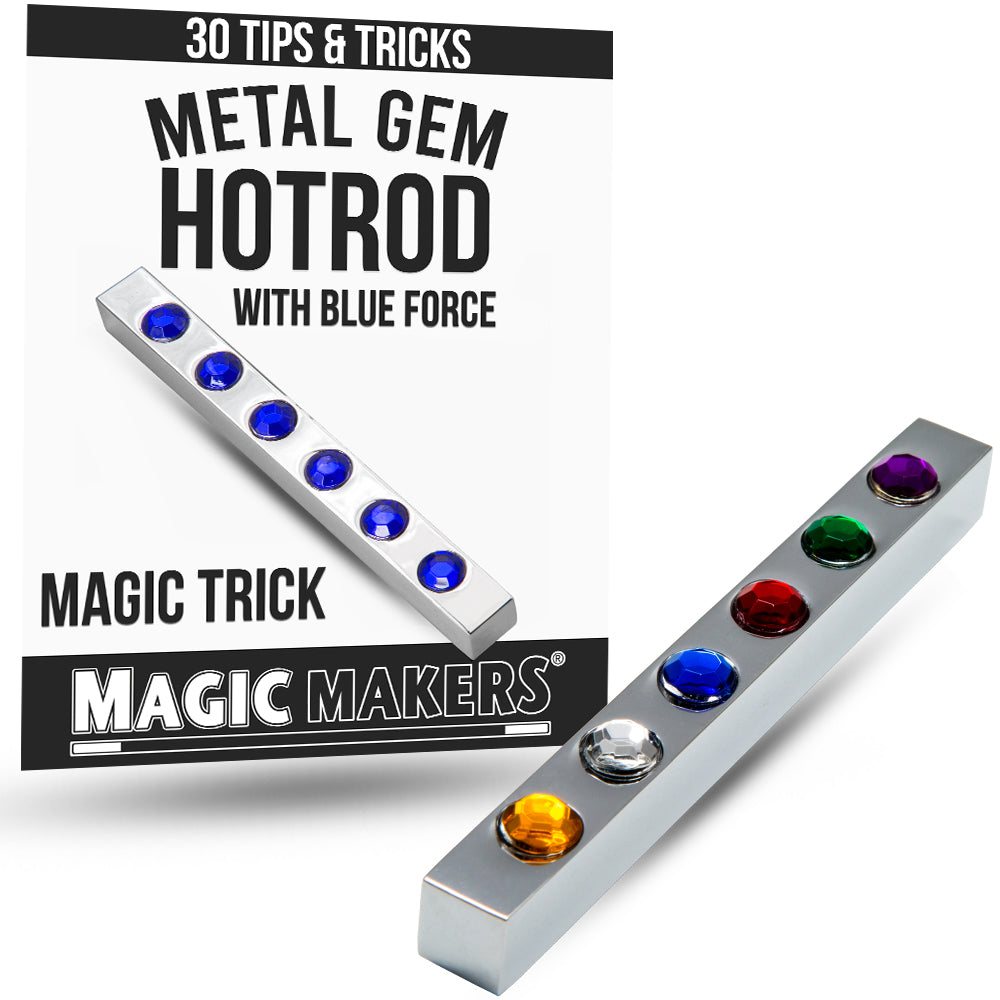 Vibrant Metal Gem Hotrod magic trick stick with colorful gems that transform with a flick, showcasing a sleek metallic design.