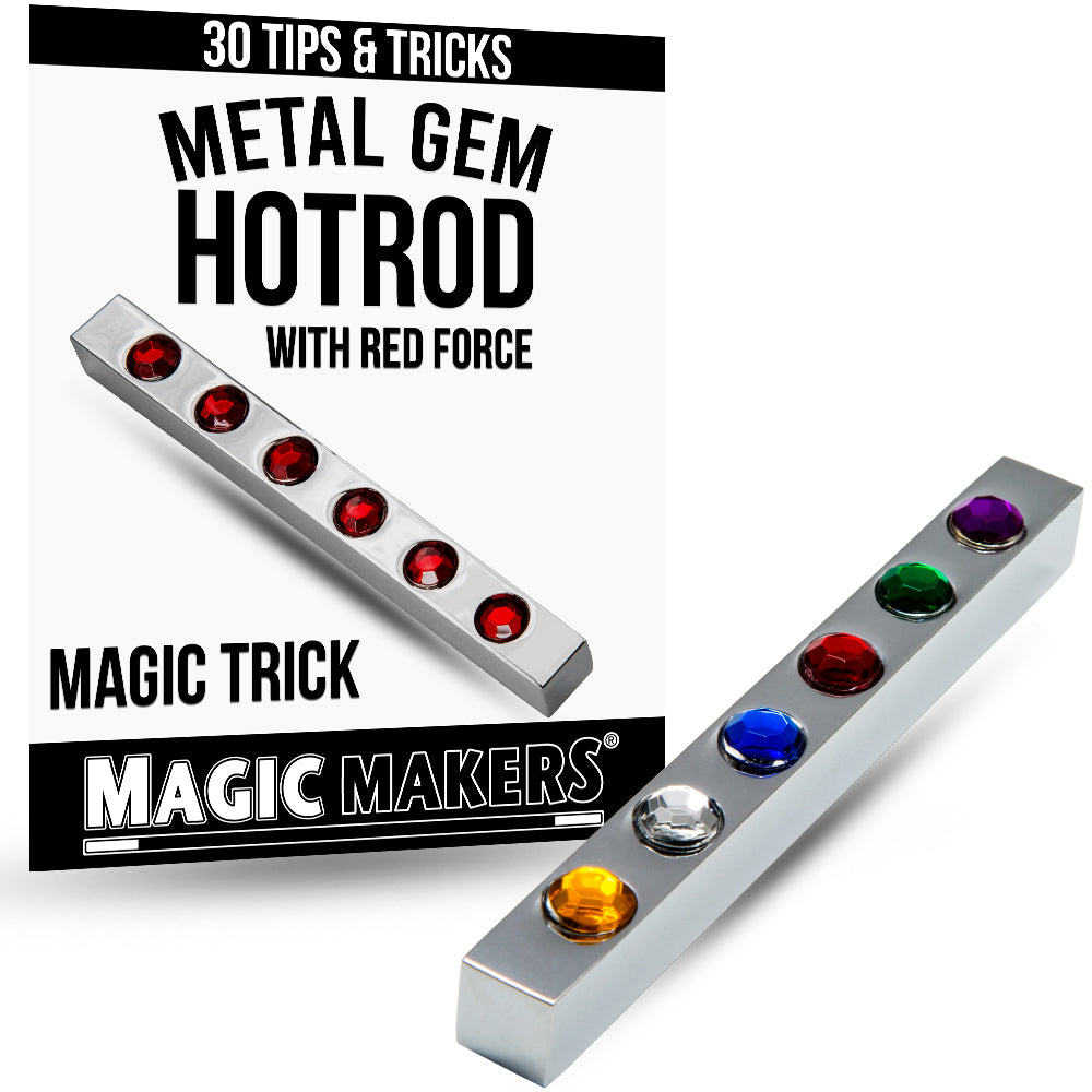 Vibrant Metal Gem Hotrod magic prop with colorful gems embedded, showcasing a sleek stick design for captivating tricks.