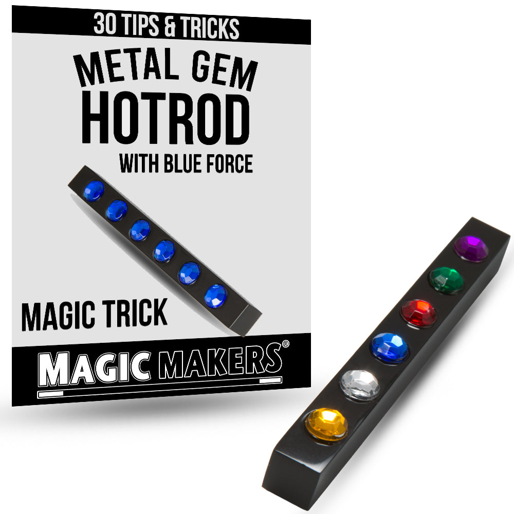 Vibrant Metal Gem Hotrod magic trick stick with colorful gems, showcasing a sleek design ready for a magical color change.