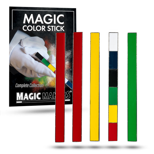 Vibrant Magic Color Changing Stick Set with red, yellow, and green metal sticks, showcasing a stunning enamel finish.