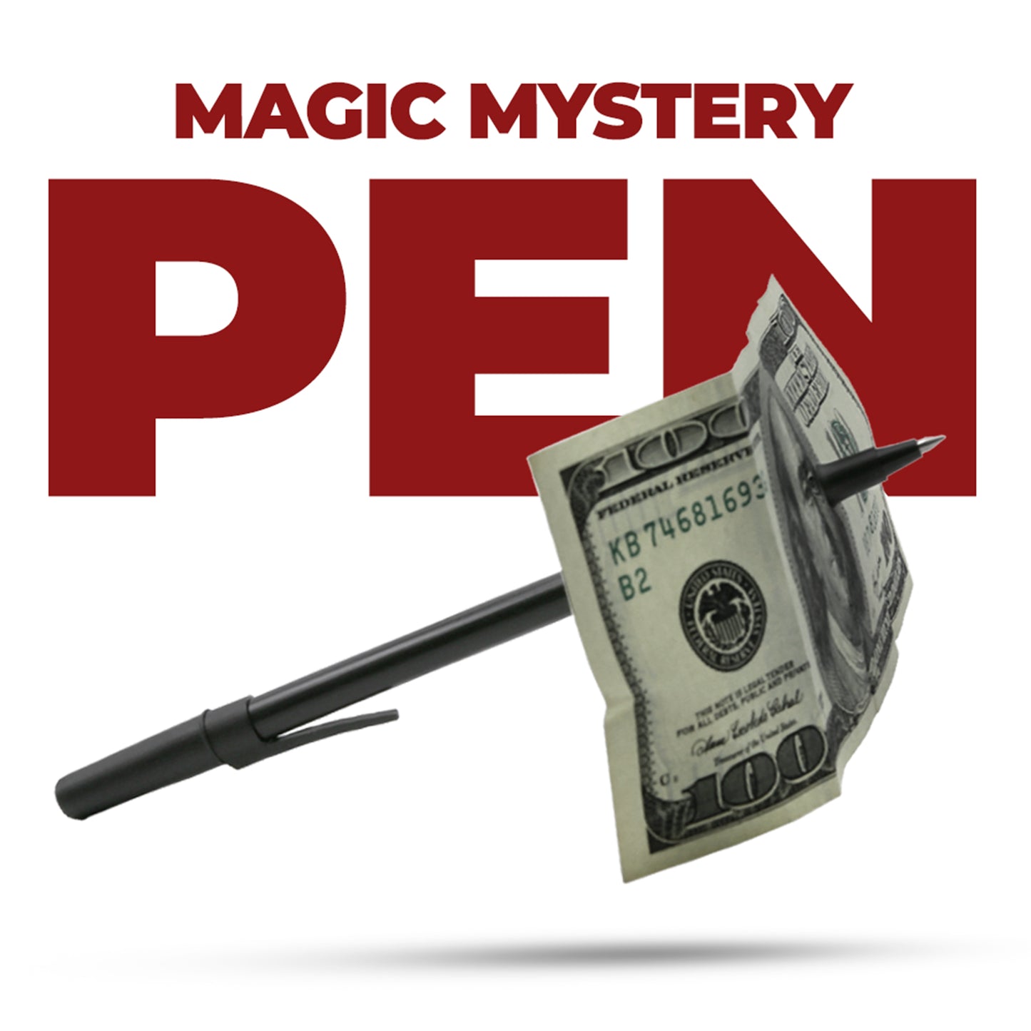 Sleek black Magic Mystery Pen with a hidden gimmick, perfect for astonishing tricks like penetrating a dollar bill flawlessly.