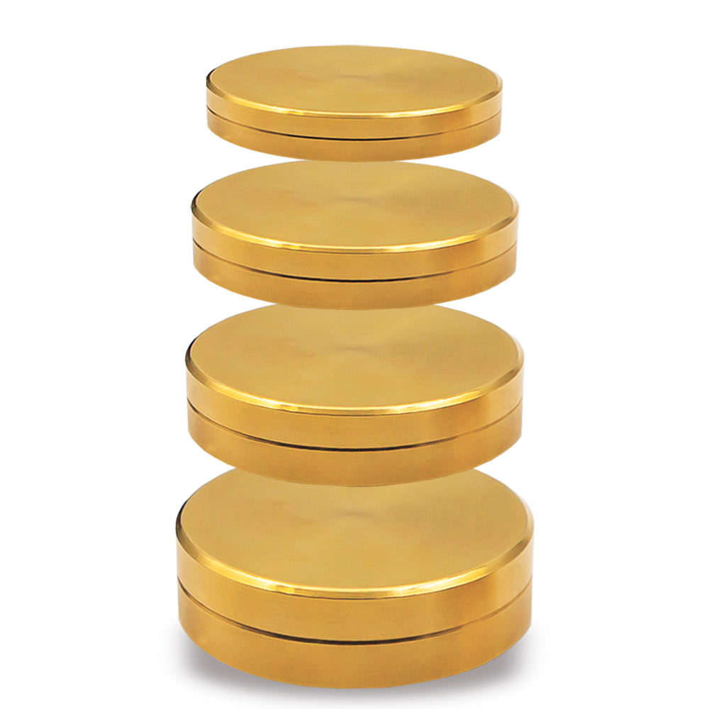 Stunning Spellbinding Boxes set with polished metal nested containers and a professional coin vanishing cloth for magic tricks.