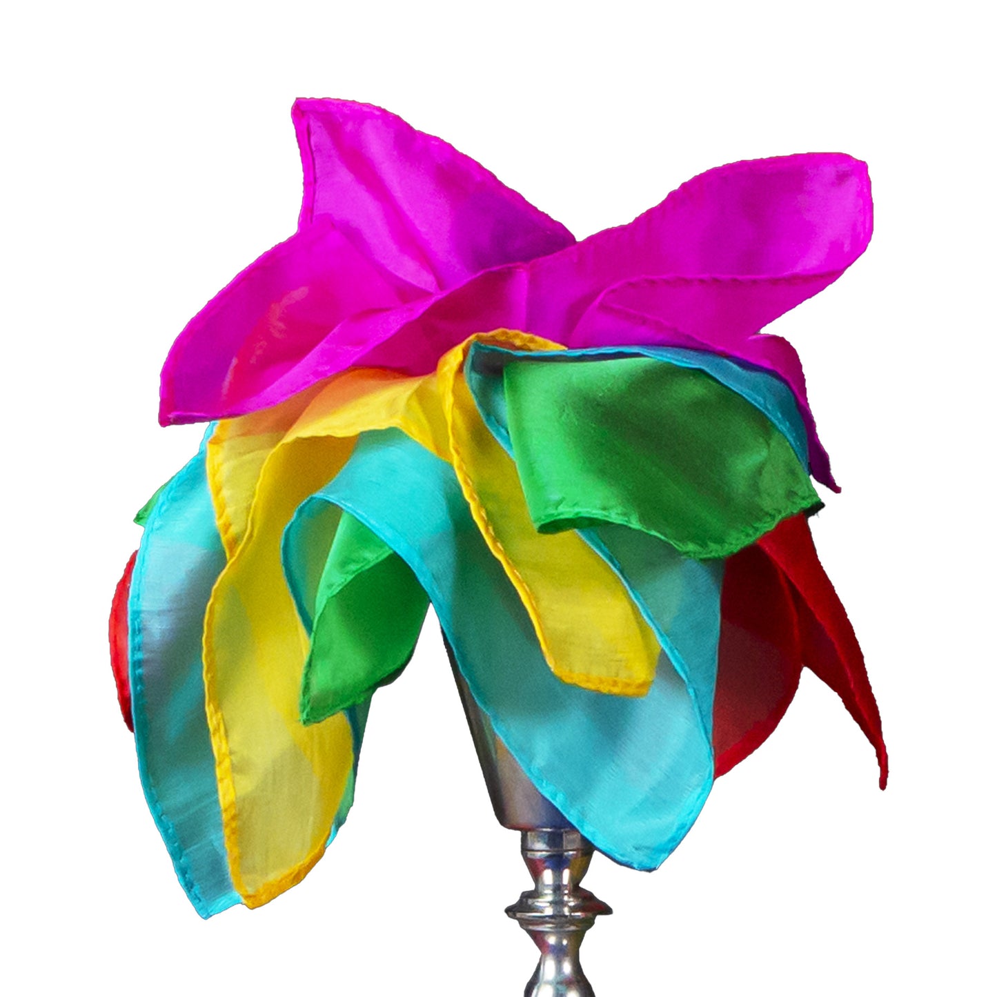 Vibrant 12-pack of assorted colored silks, showcasing a rainbow of soft, flowing fabrics perfect for crafts or decor.