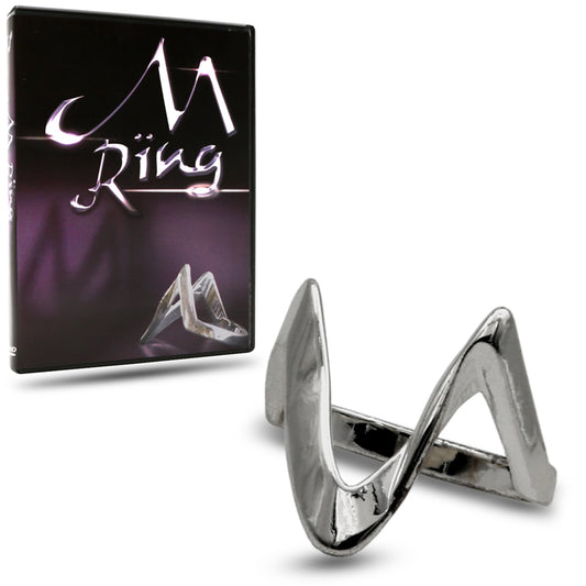 Sleek M Ring in silver, a magician's ultimate hold-out device for vanishing and transforming coins, cards, and silks.