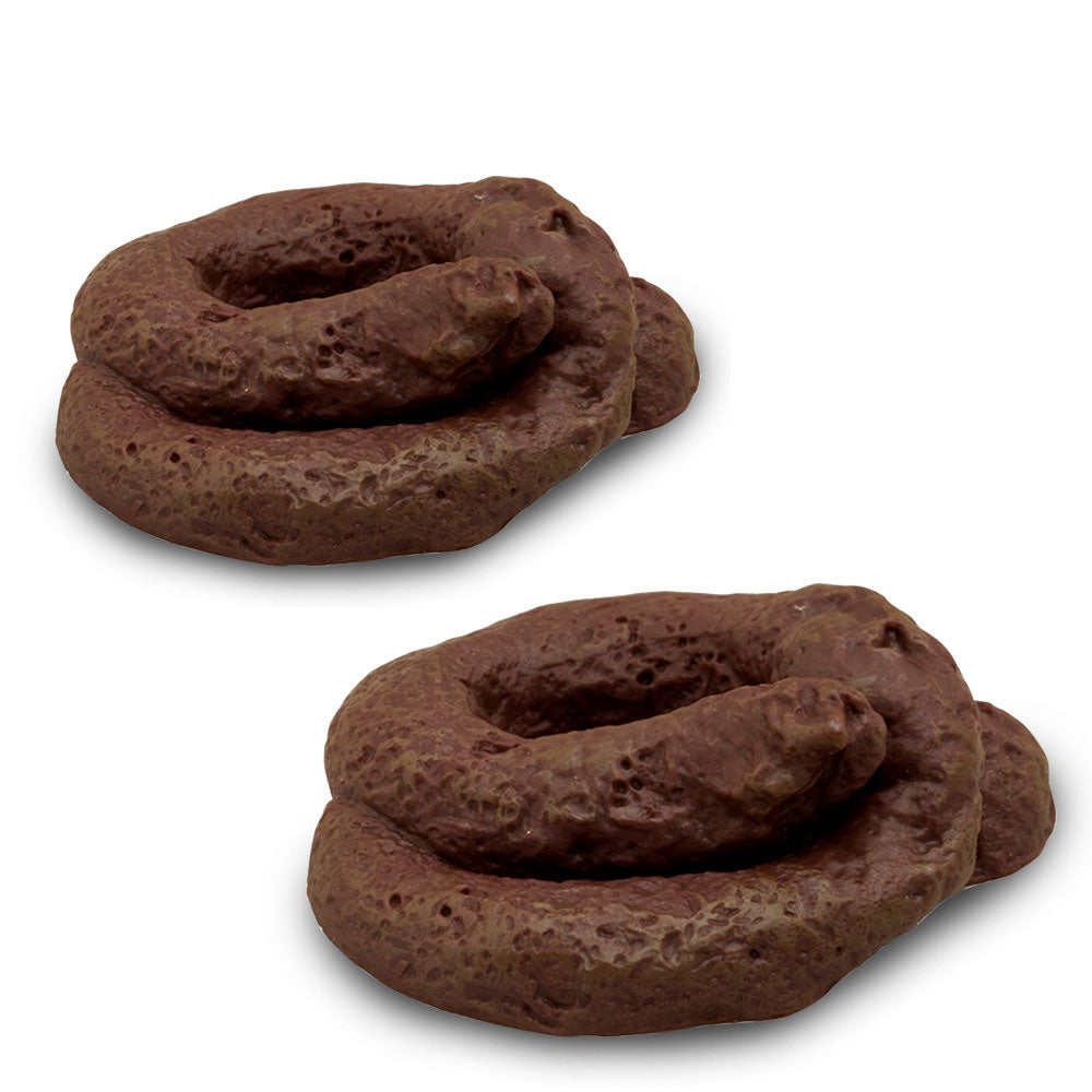 Realistic fake dog poo in a two-pack, perfect for pranks, with a lifelike brown color and detailed texture for laughs.