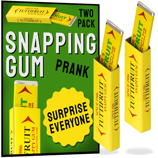 Playful Snapping Gum 2-pack by SS Adams, a classic prank with a surprising snap, packaged in vibrant retro wrapping.