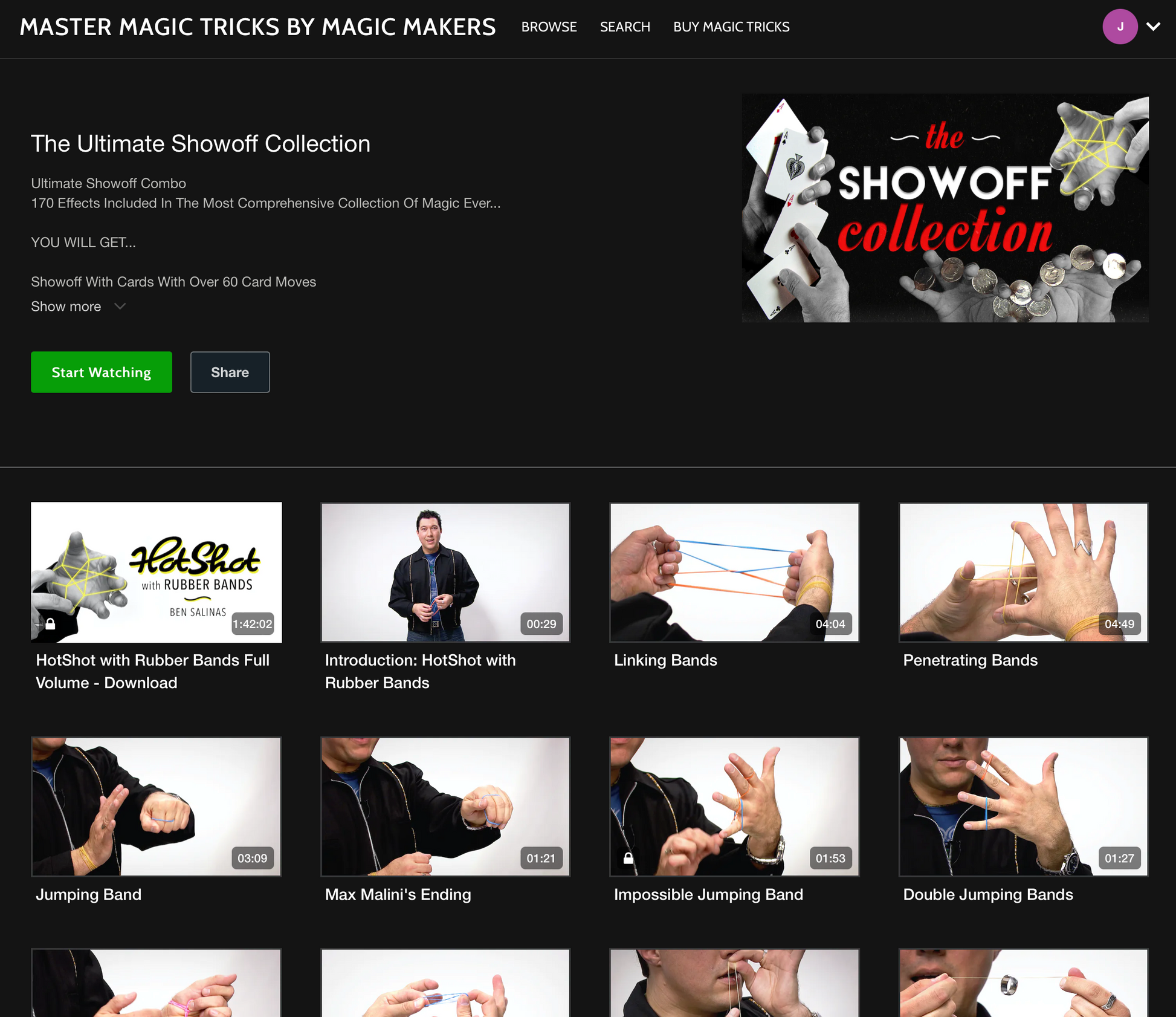 Vibrant digital cover of the Ultimate Showoff Collection, showcasing dynamic card, coin, and rubber band magic tricks.