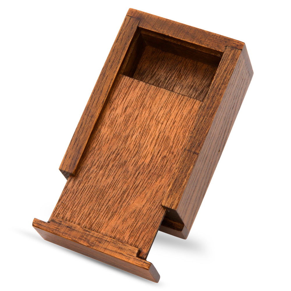 Elegant hardwood Vanishing Box, perfect for magicians to make coins and small objects disappear with a mysterious rattle.