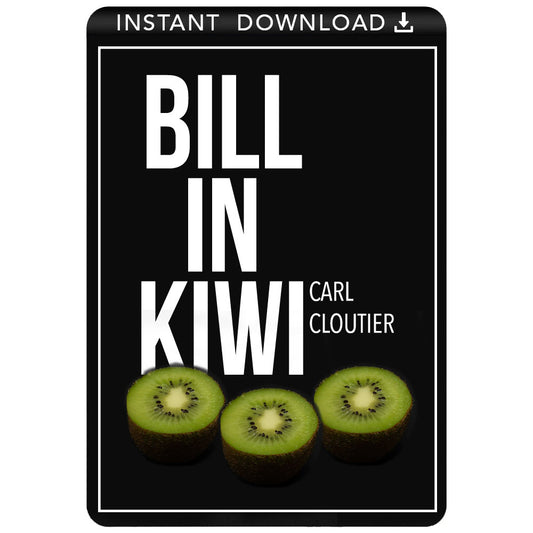 Detailed visual of the 'Bill In Kiwi' magic trick download, showcasing a signed bill mysteriously appearing inside a kiwi.
