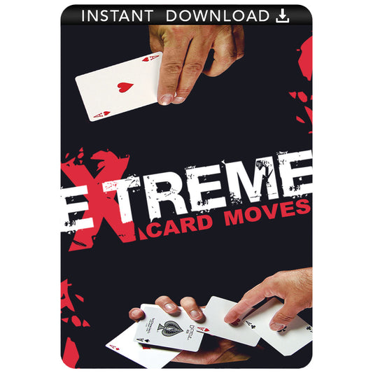 Dynamic tutorial video cover for Extreme Card Moves Download, showcasing flashy card tricks and flips with a deck of cards.