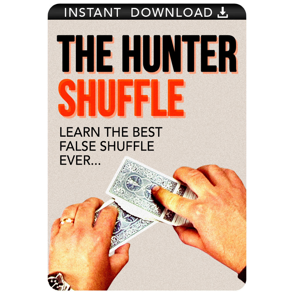 Close-up of a deck of cards being shuffled, showcasing Rudy Hunter's deceptive false shuffle technique from Magic Makers.