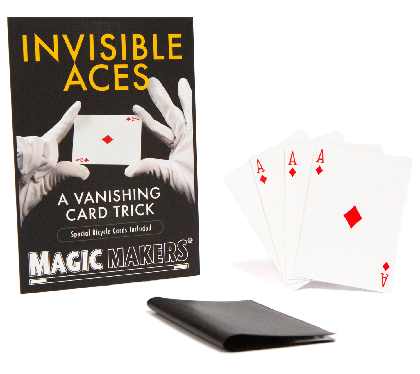 Stunning Magic Makers Invisible Aces card trick set with vibrant Bicycle cards, ready to amaze with mind-bending illusions.