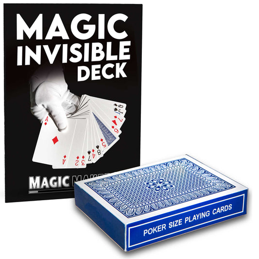 Close-up of the Invisible Deck Magic Trick by Pro Brand, showcasing a red or blue poker-sized deck with an air cushion finish.