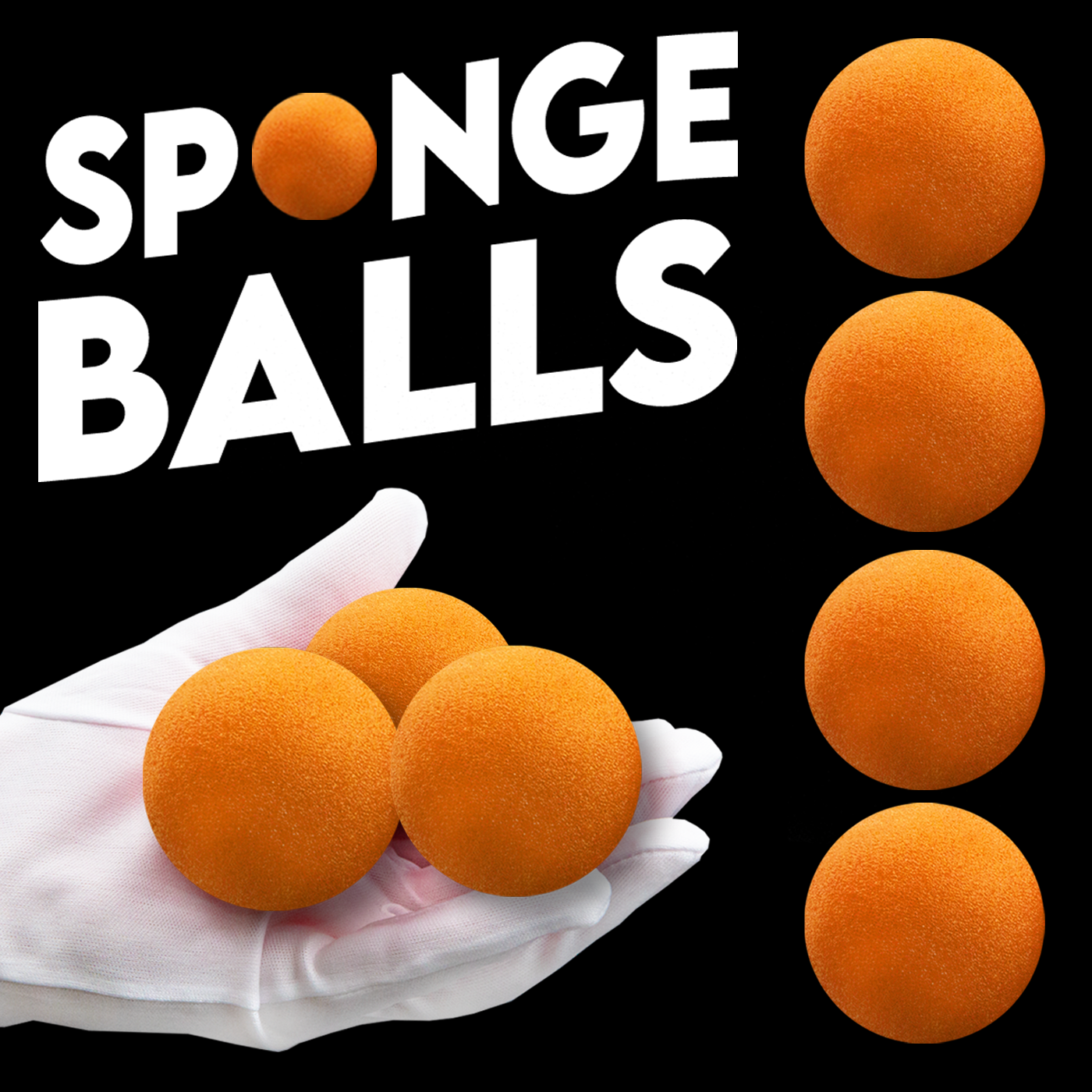 Brightly colored sponge balls in a set of four, showcasing their soft, squeezable texture for captivating magic tricks.