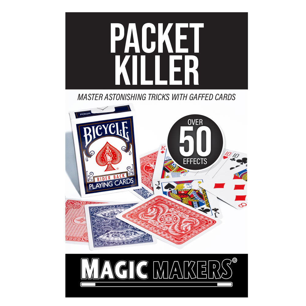 Explore the magic of card tricks with the Packet Killer set, featuring the Bicycle Ultimate Gaffed Deck and over 40 illusions.