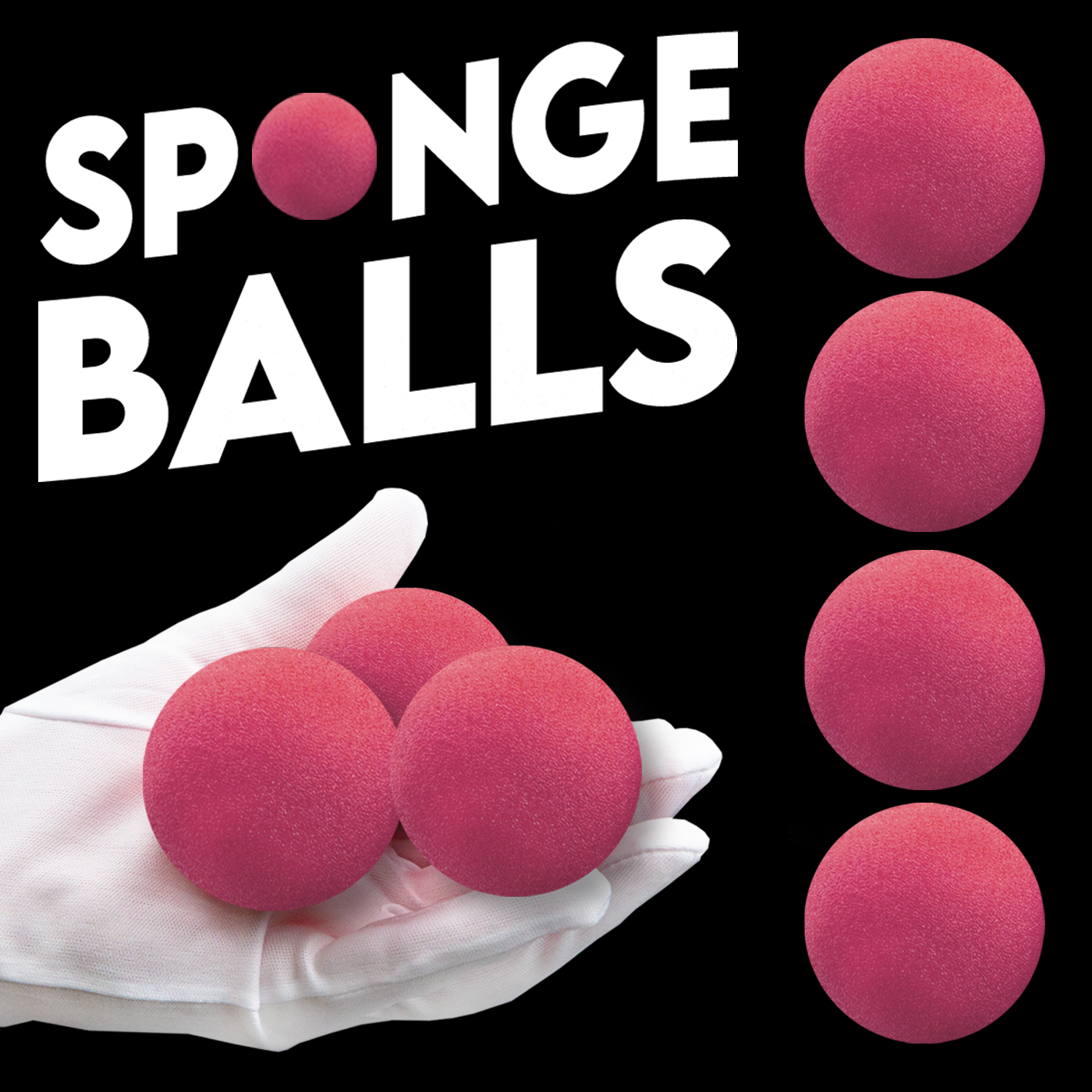 Vibrant set of four 2-inch sponge balls with Pro Grip, soft and squeezable, ideal for close-up and stage magic tricks.