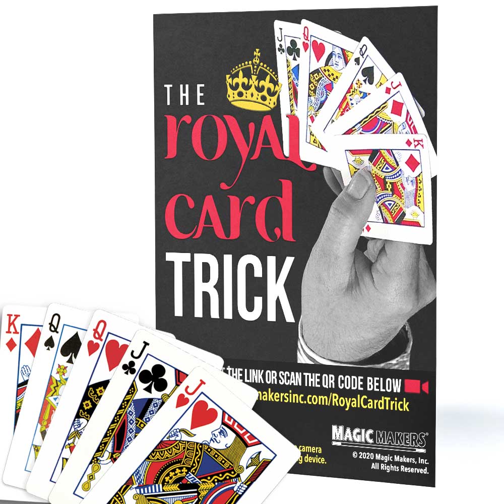 Explore the Royal Road to Card Magic Kit, featuring a deluxe set with instructional volumes and the iconic De Land's Marked Deck in striking red.