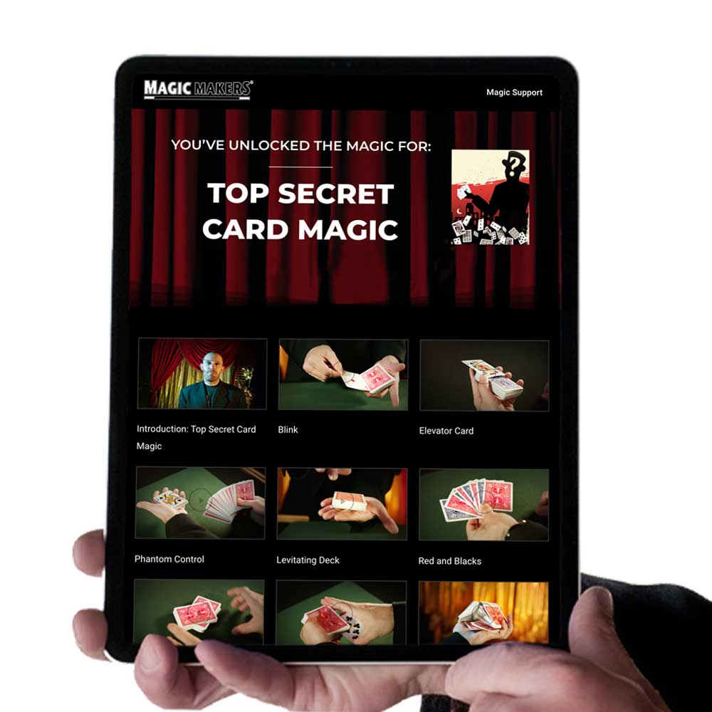 Explore the mysteries of the Top Secret Card Magic Kit, showcasing a vibrant booklet and a world of magical card tricks.