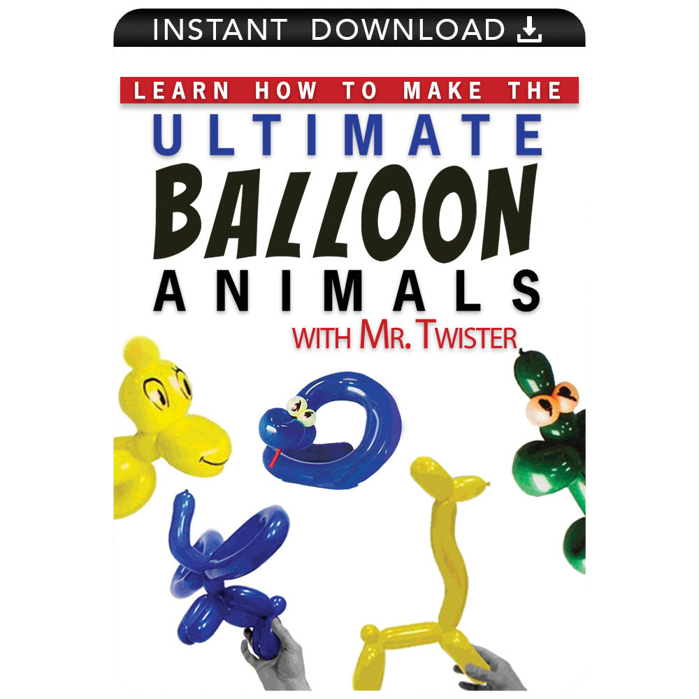 Vibrant digital cover of the Ultimate Balloon Animals Download, showcasing colorful balloon creations like animals and swords.