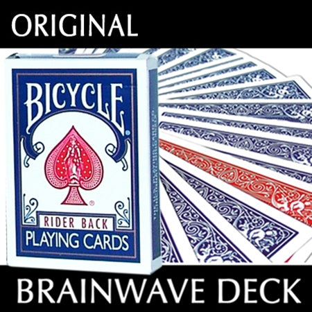 Stunning Brain Wave Deck in original Bicycle stock, showcasing a blue-backed deck with one red-backed card face up.