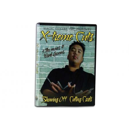 Dynamic DVD cover of X-treme Cuts with Keone, showcasing a magician mid-card trick with vibrant, eye-catching graphics.