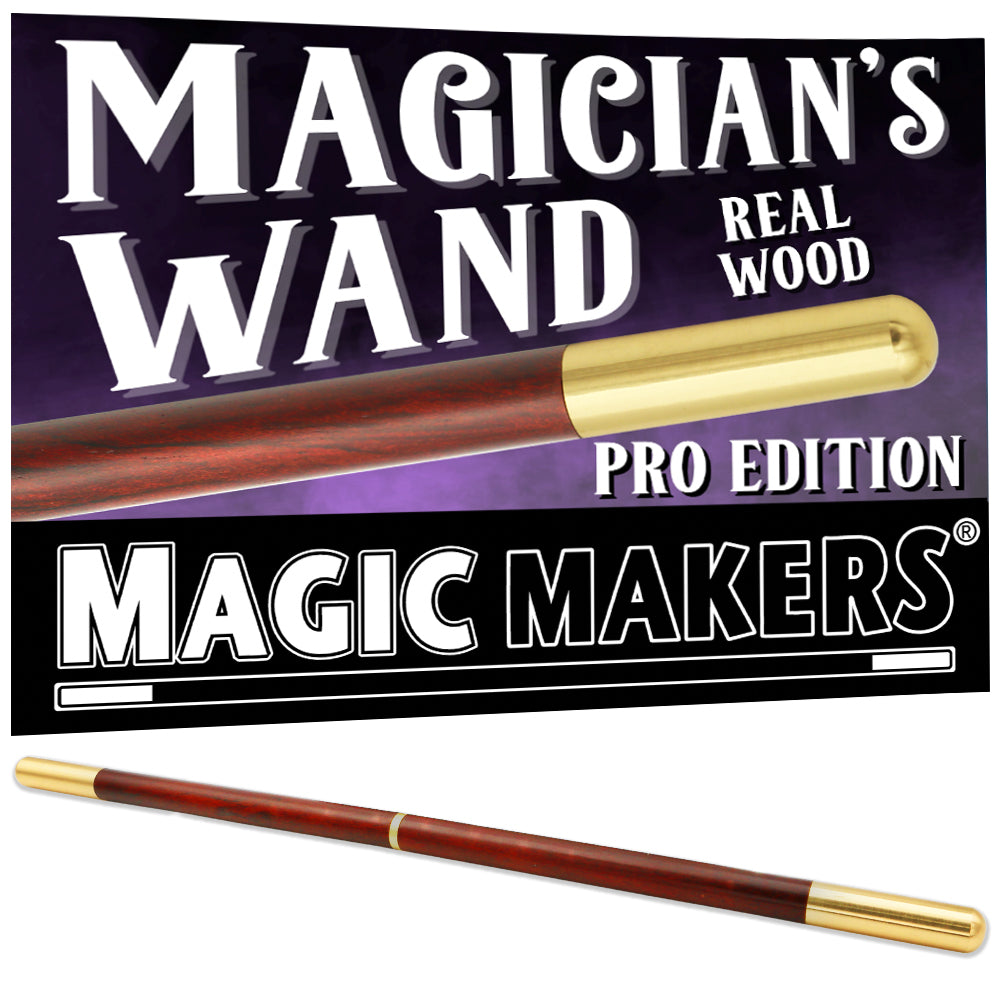 Magic Makers Magic Wand Pro Model Black and Chrome Tips Real Wood -  Magicians Choice