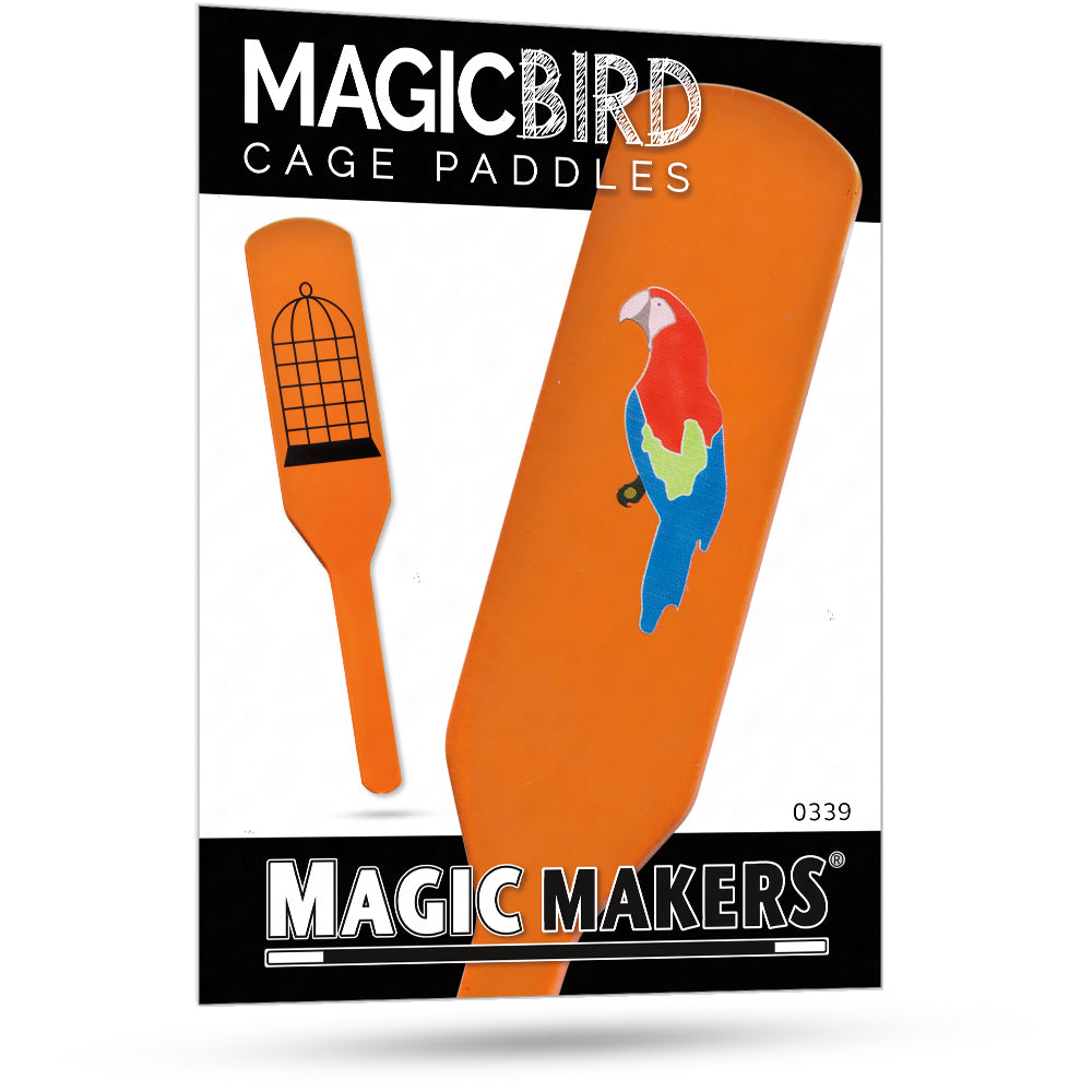 Vibrant Magic Bird Cage Paddles showing a colorful parrot magically moving between paddles to land in its cage.