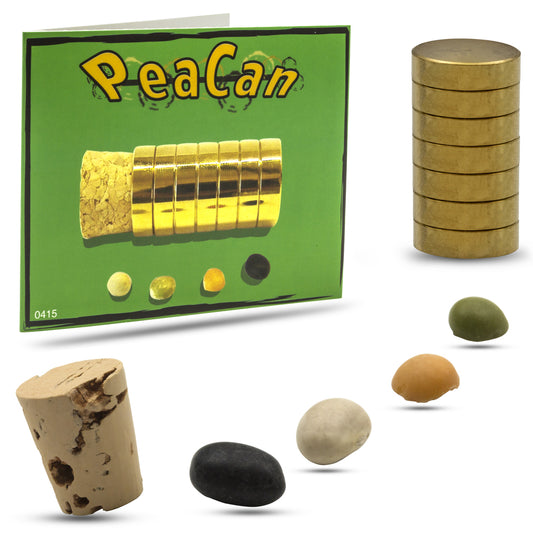 Close-up of the Peacan Trick magic prop, featuring a small metal can with a cork, ready to surprise and amuse with its clever prank.