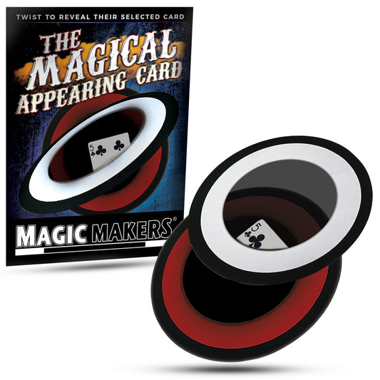 Close-up of a Magical Appearing Card with a holographic disc revealing a selected card in a stunning, shiny effect.