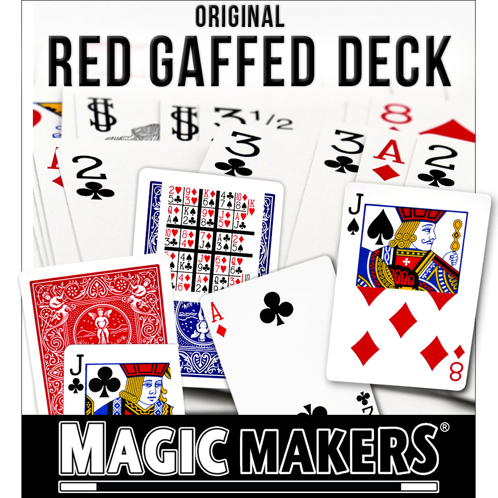 Vibrant red Bicycle Gaff Deck by Magic Makers, showcasing a classic card design perfect for unique magic tricks.