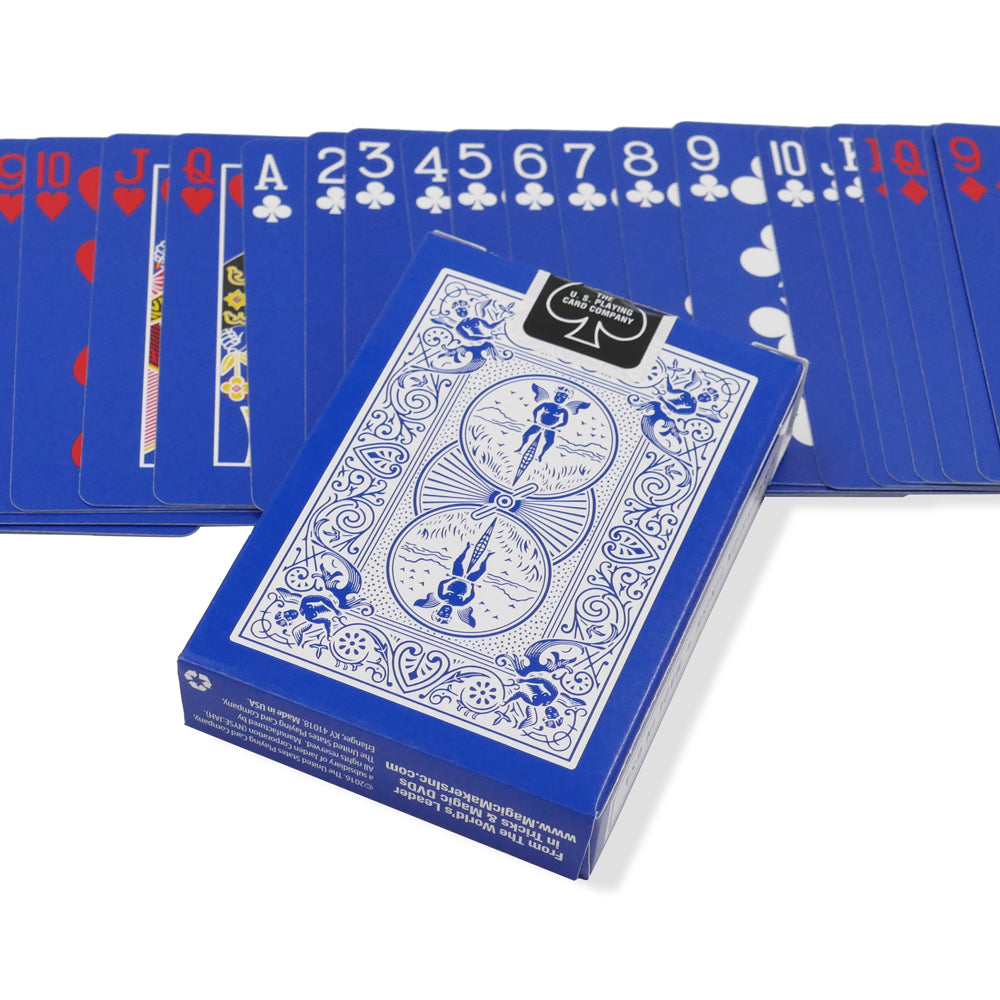 Stunning Blue Ice Bicycle Back Playing Cards with reversed design, full bleed faces, and vibrant red and white pips.