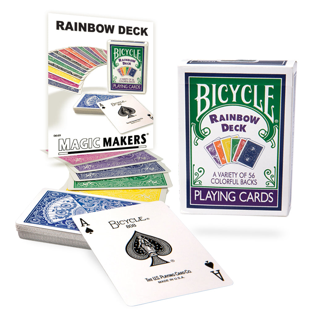 Vibrant Rainbow Deck with Bicycle back design, showcasing a colorful array of cards perfect for stunning magic tricks.
