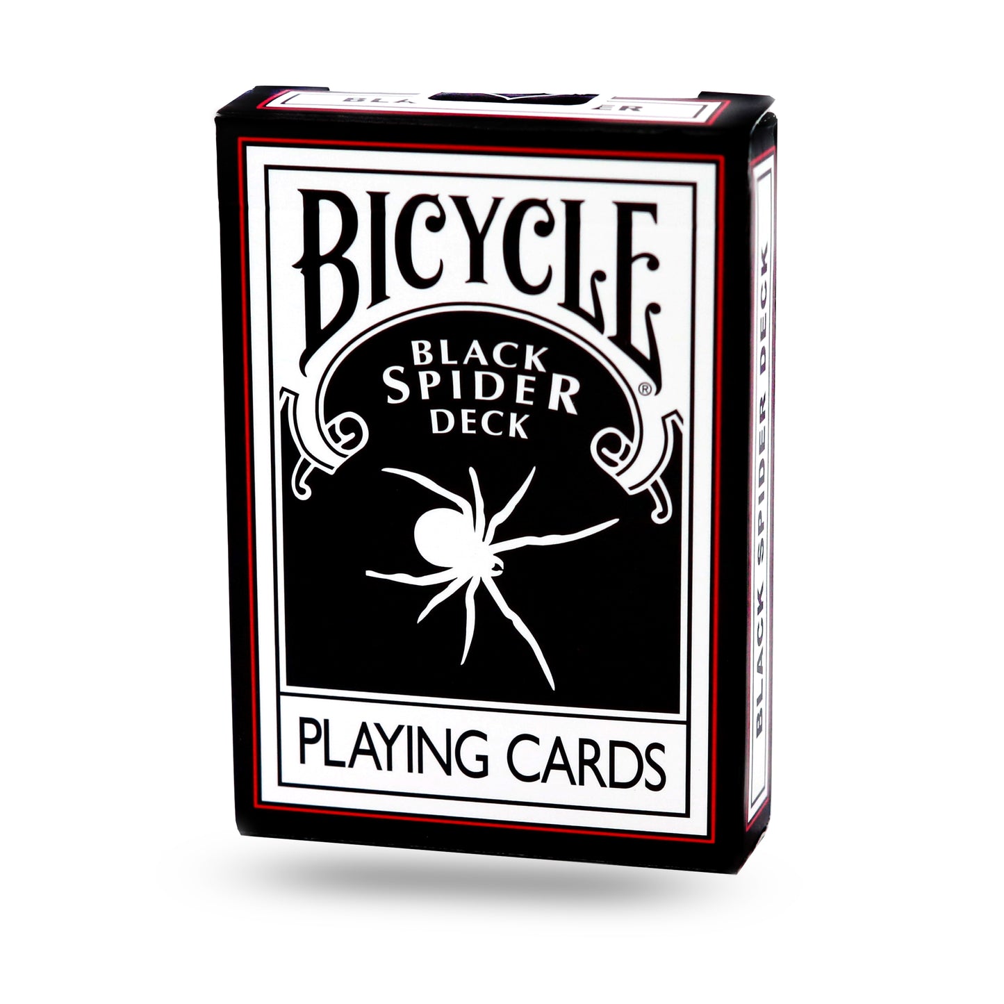 Stunning Black Spider Bicycle Back Playing Cards with a sleek full-bleed black design, featuring bold white and red pips.