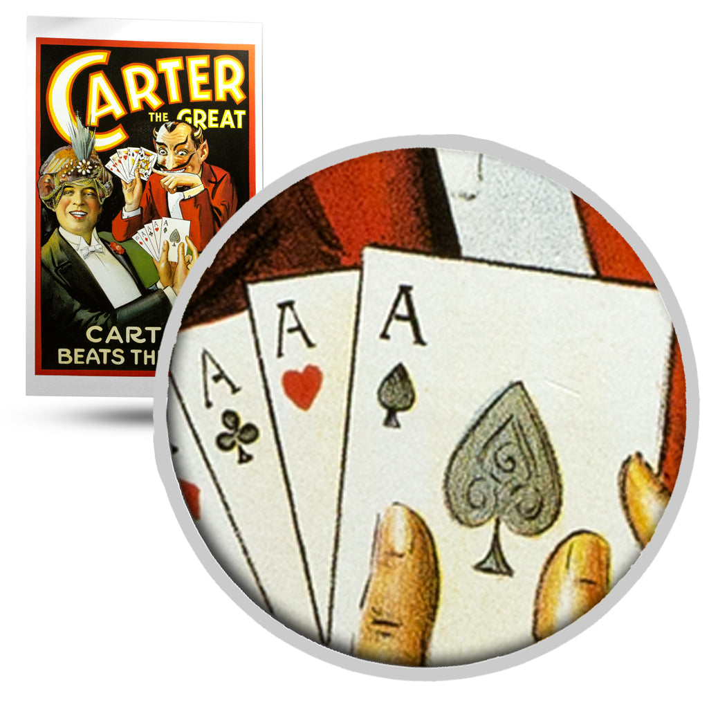 Vintage-style Carter Beats The Devil poster featuring the iconic magician Carter the Great in a dramatic, mysterious pose.