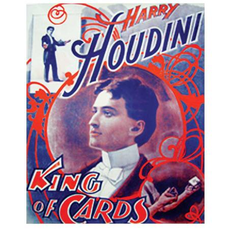 Vintage-style Houdini King of Cards poster featuring the iconic magician in a dramatic pose, sized 26" x 20".