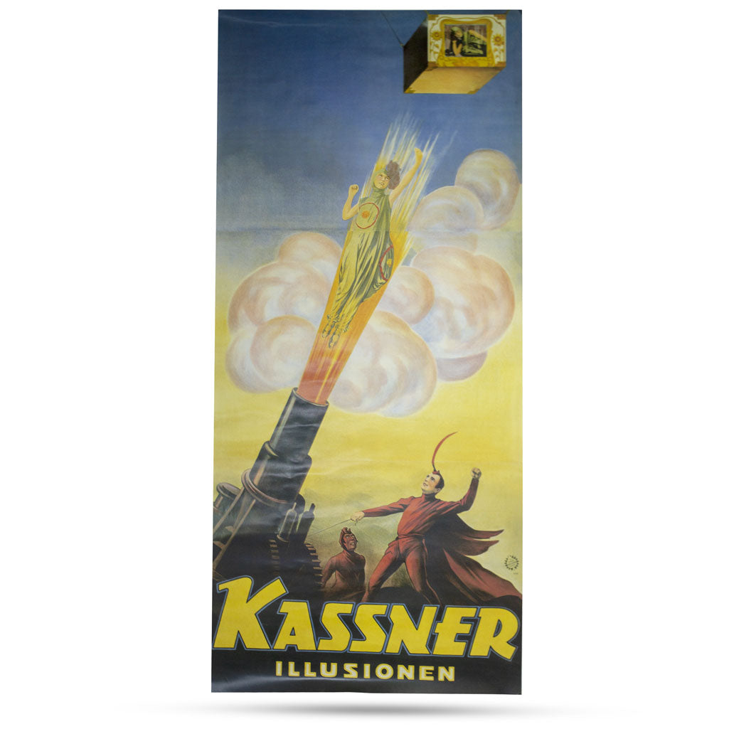 Vintage-style Kassner Illusionen poster showcasing bold typography and mystical imagery, sized 36x16 inches.