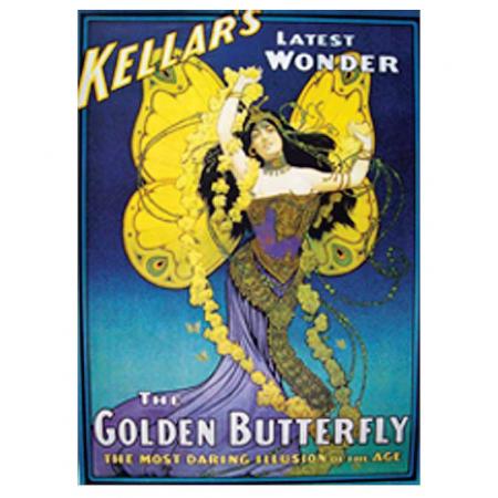 Vibrant poster of Harry Kellar's iconic Golden Butterfly illusion, showcasing a mystical design in a 37x27-inch print.