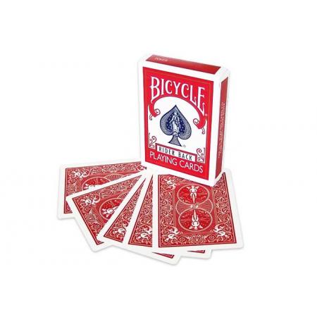 Vibrant red Bicycle Double Back playing cards with classic Rider Back design, showcasing a full deck of 56 cards.