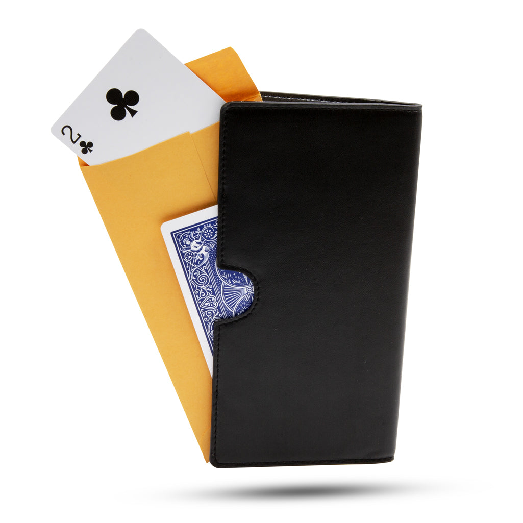 Stunning fine leather Absolutely Amazing Wallet in black, showcasing sleek design and magical card prediction secrets.