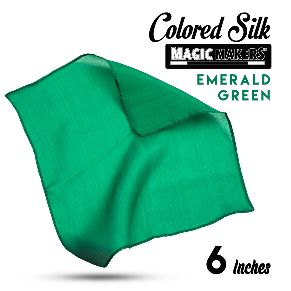 Vibrant emerald green 6-inch silk fabric square, showcasing a rich, glossy texture perfect for crafting or decor.