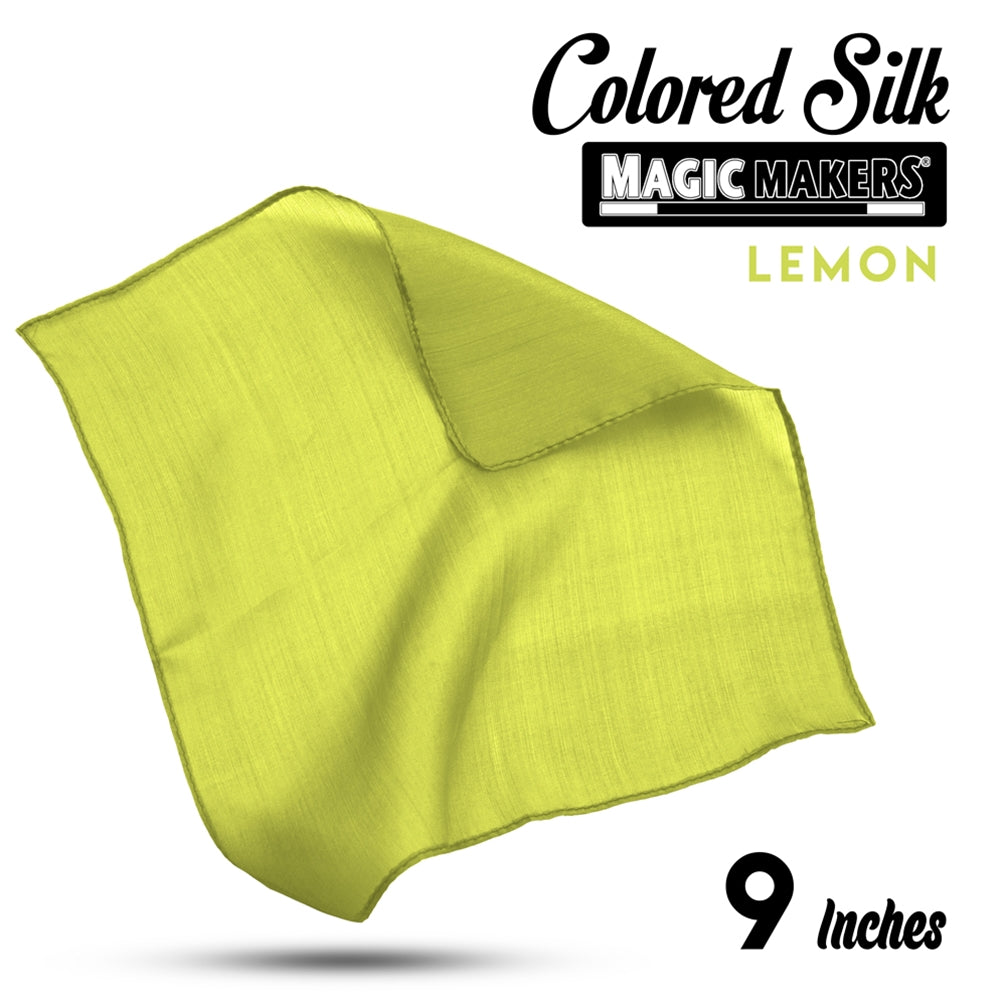Vibrant lemon-yellow 9-inch silk fabric, showcasing a smooth, glossy texture perfect for elegant crafting projects.