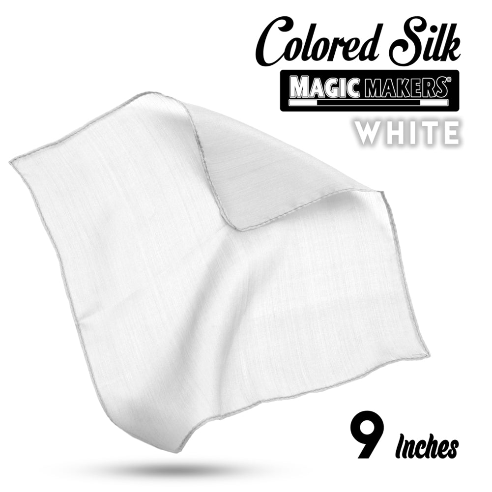 Delicate 9-inch white silk handkerchief for magicians, showcasing a smooth, elegant texture perfect for magic tricks.