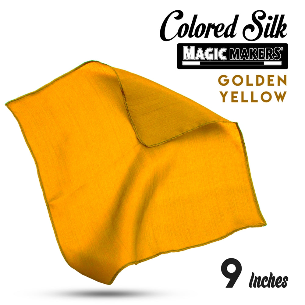 Vibrant golden-yellow 9-inch silk fabric, showcasing a rich, warm hue and smooth, luxurious texture for elegant crafts.