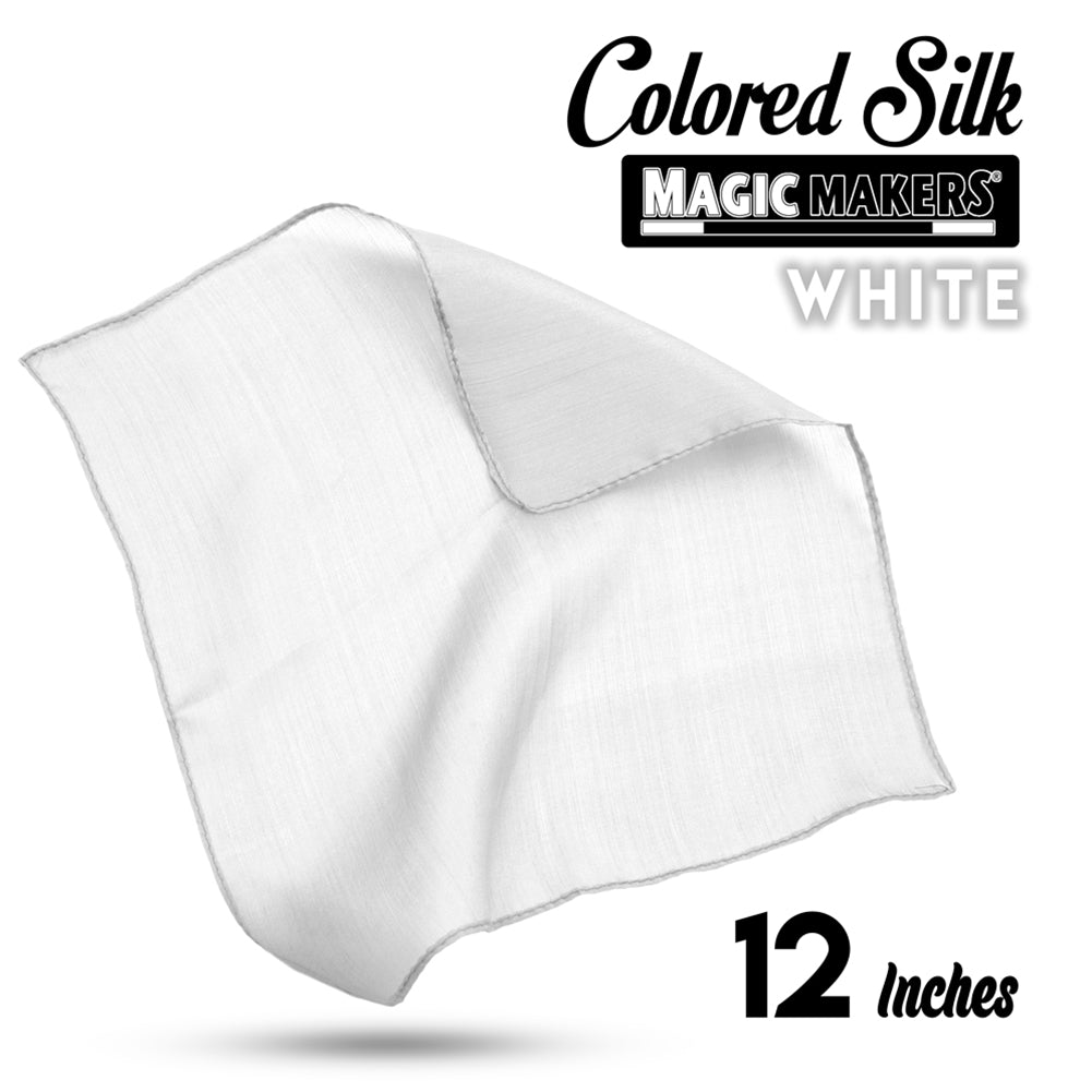 Elegant 12-inch white silk handkerchief with a smooth, lustrous finish, perfect for a refined touch to any outfit.
