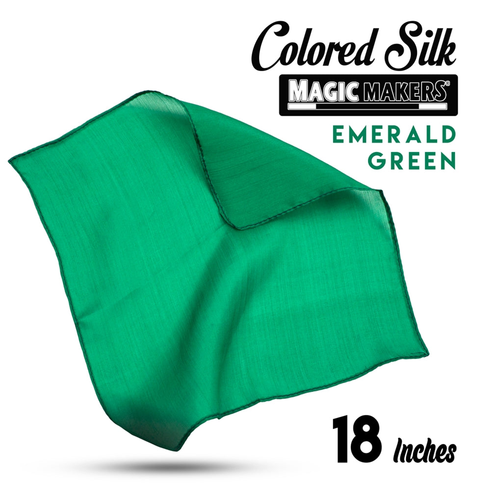 Vibrant emerald green 18-inch silk fabric with a smooth, professional-grade finish, perfect for elegant designs.